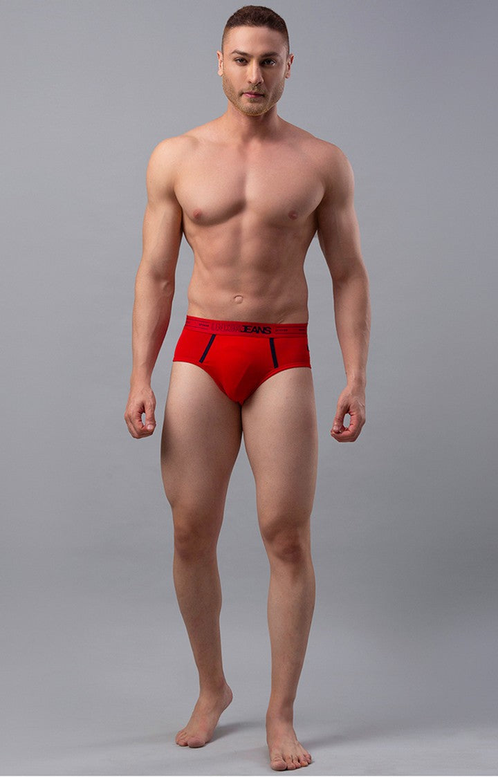 Red Cotton Blend Brief For Men - Underjeans By Spykar