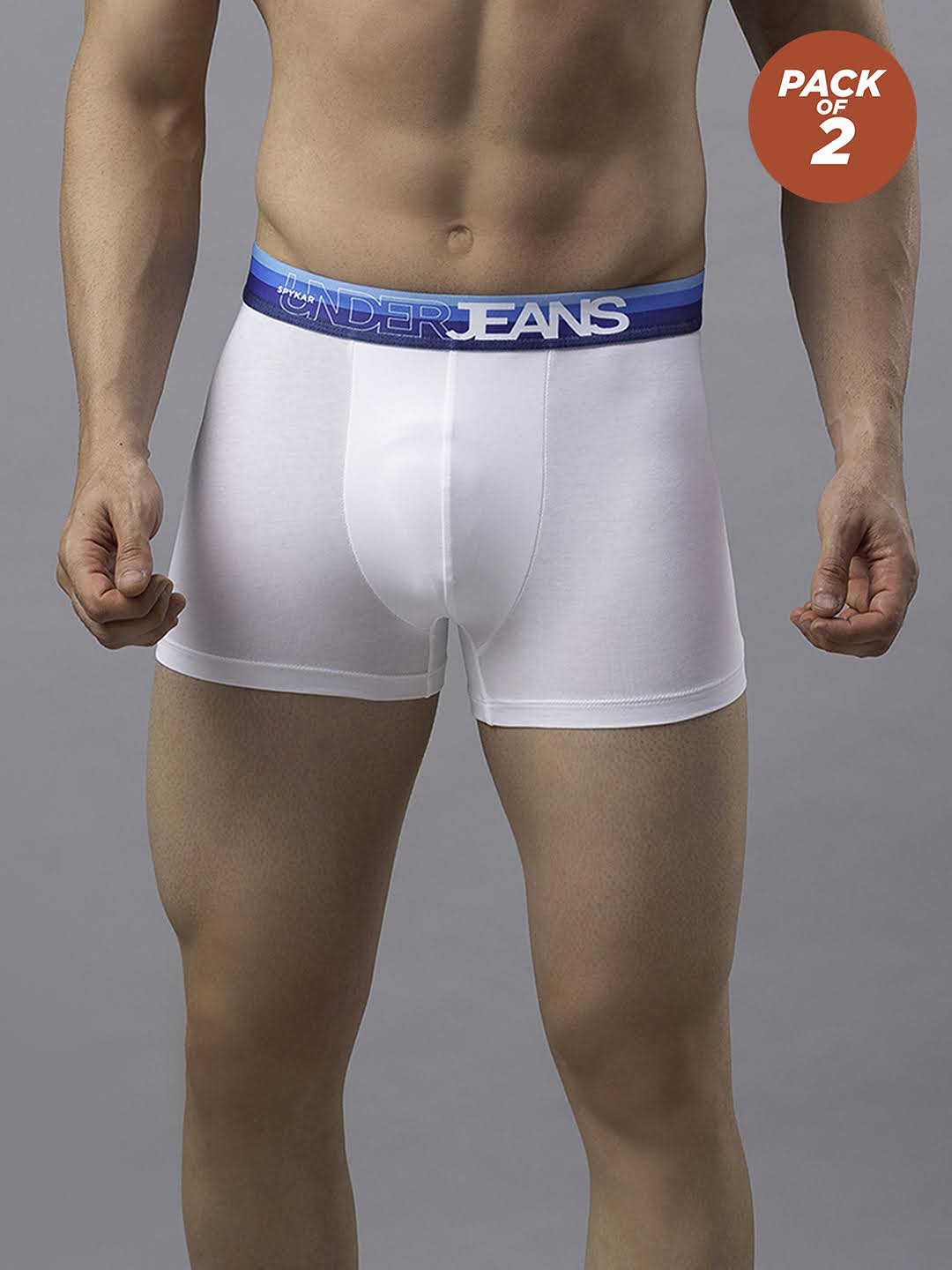 Men Cotton Blend White-Blue Trunk (Pack Of 2)- Underjeans By Spykar