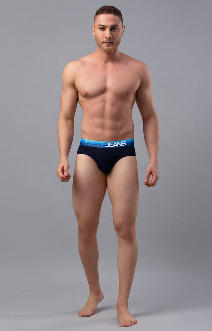 Navy Cotton Brief For Men - (Pack Of 2)- Underjeans By Spykar