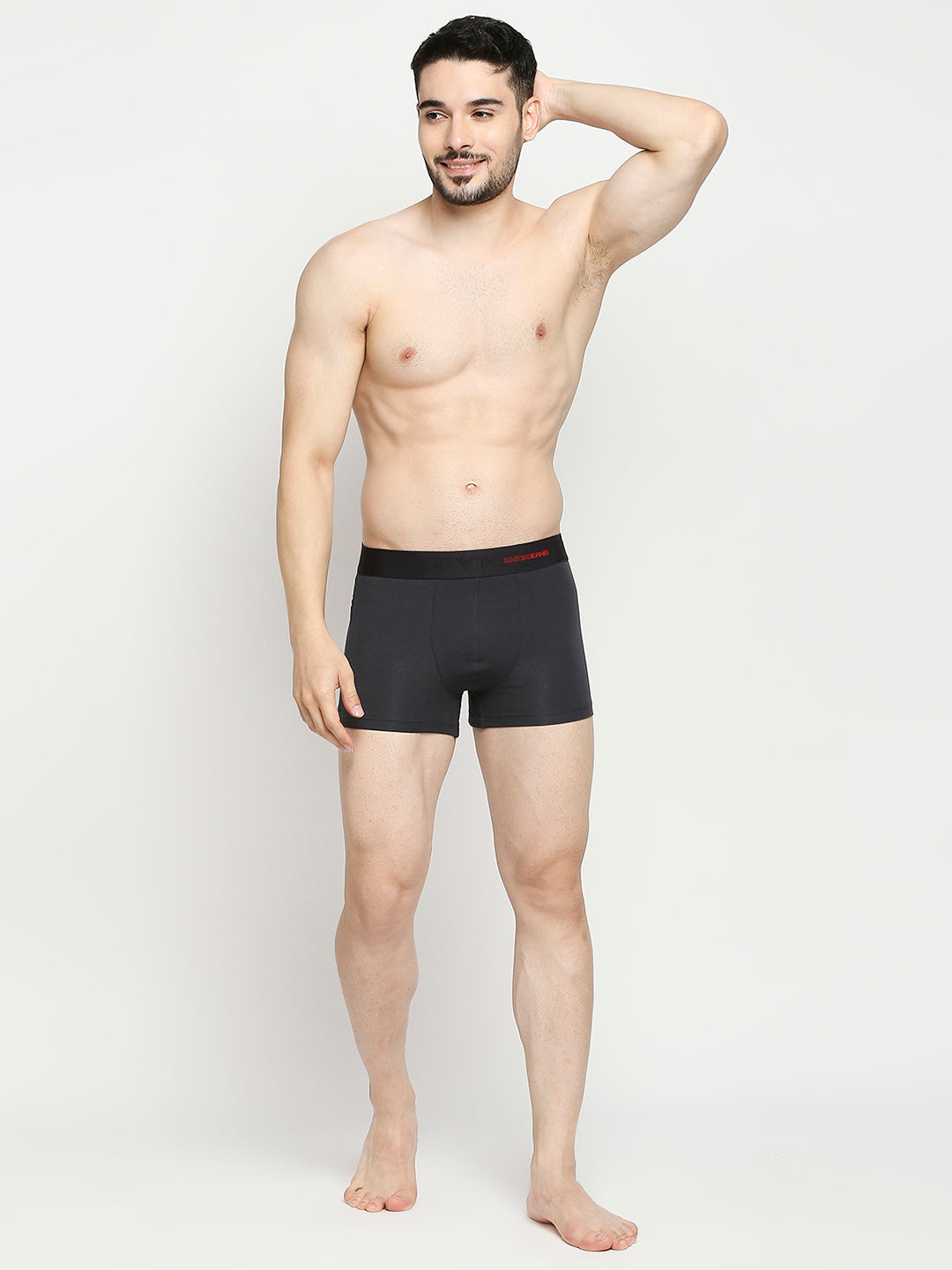 Men Cotton Blend Dark Grey Trunk- Underjeans By Spykar