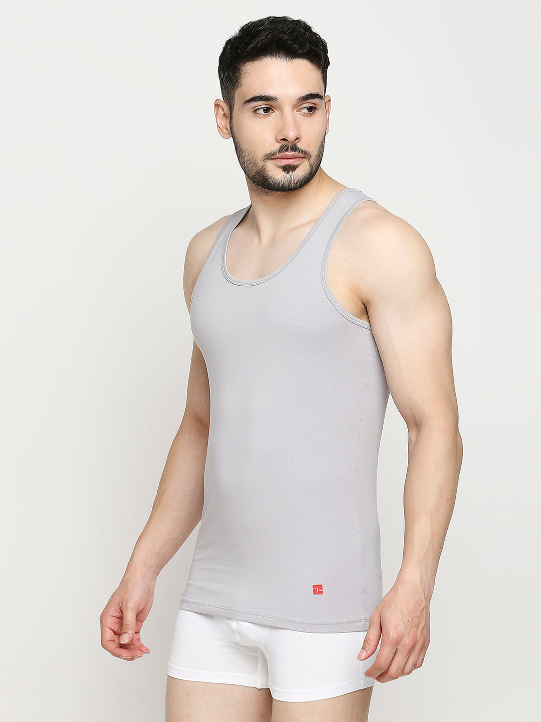 Men Cotton Blend Light Grey Vest- Underjeans By Spykar