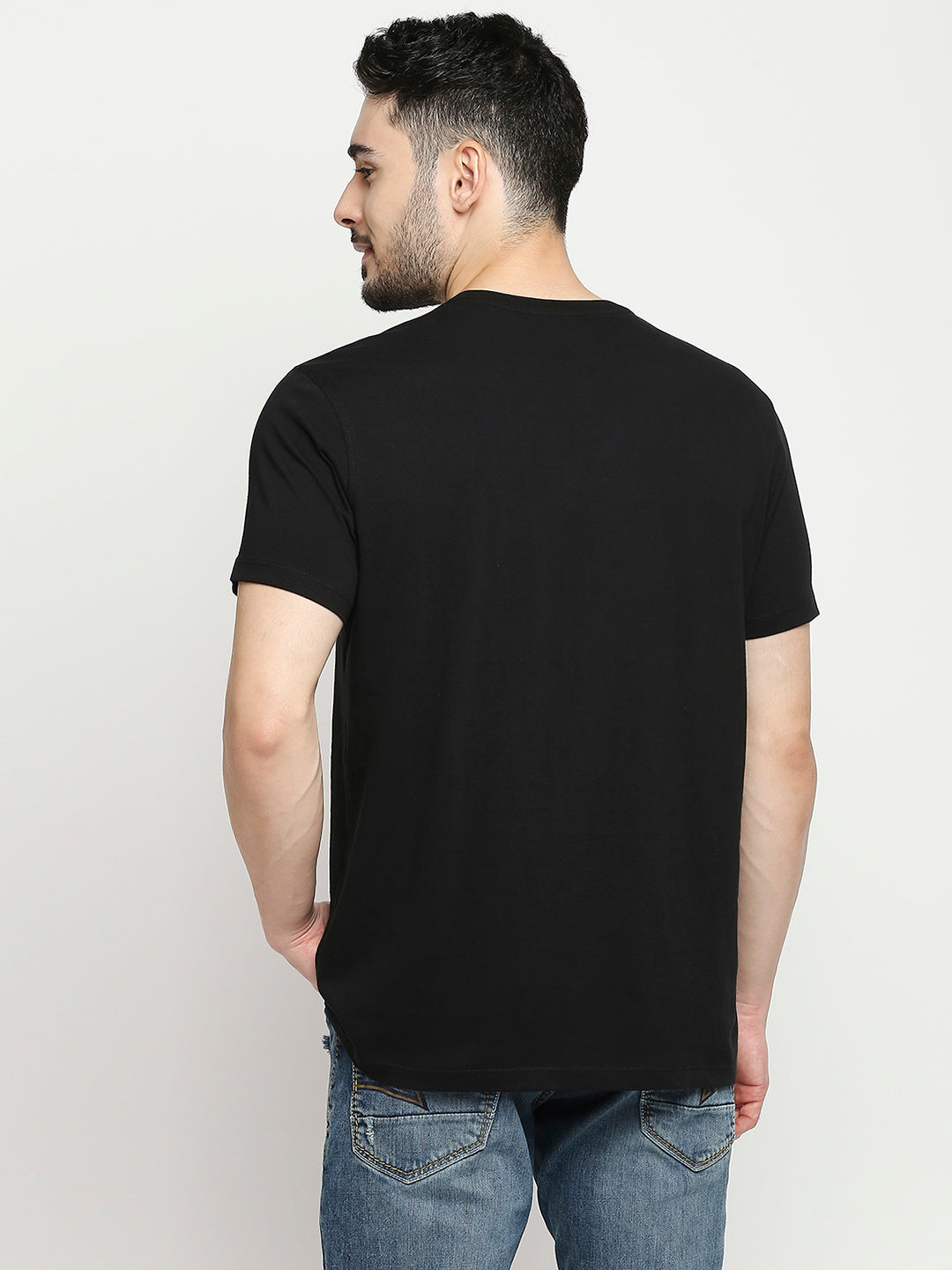Spykar Black Cotton Half Sleeve Printed Casual T-Shirt For Men
