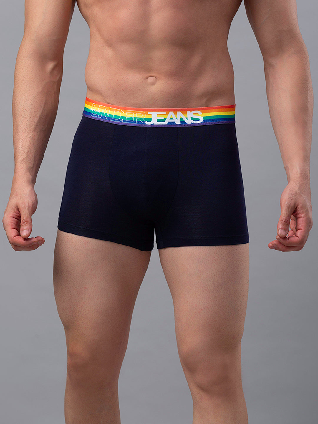 Men Navy-Multi Cotton Blend Trunk- Underjeans By Spykar