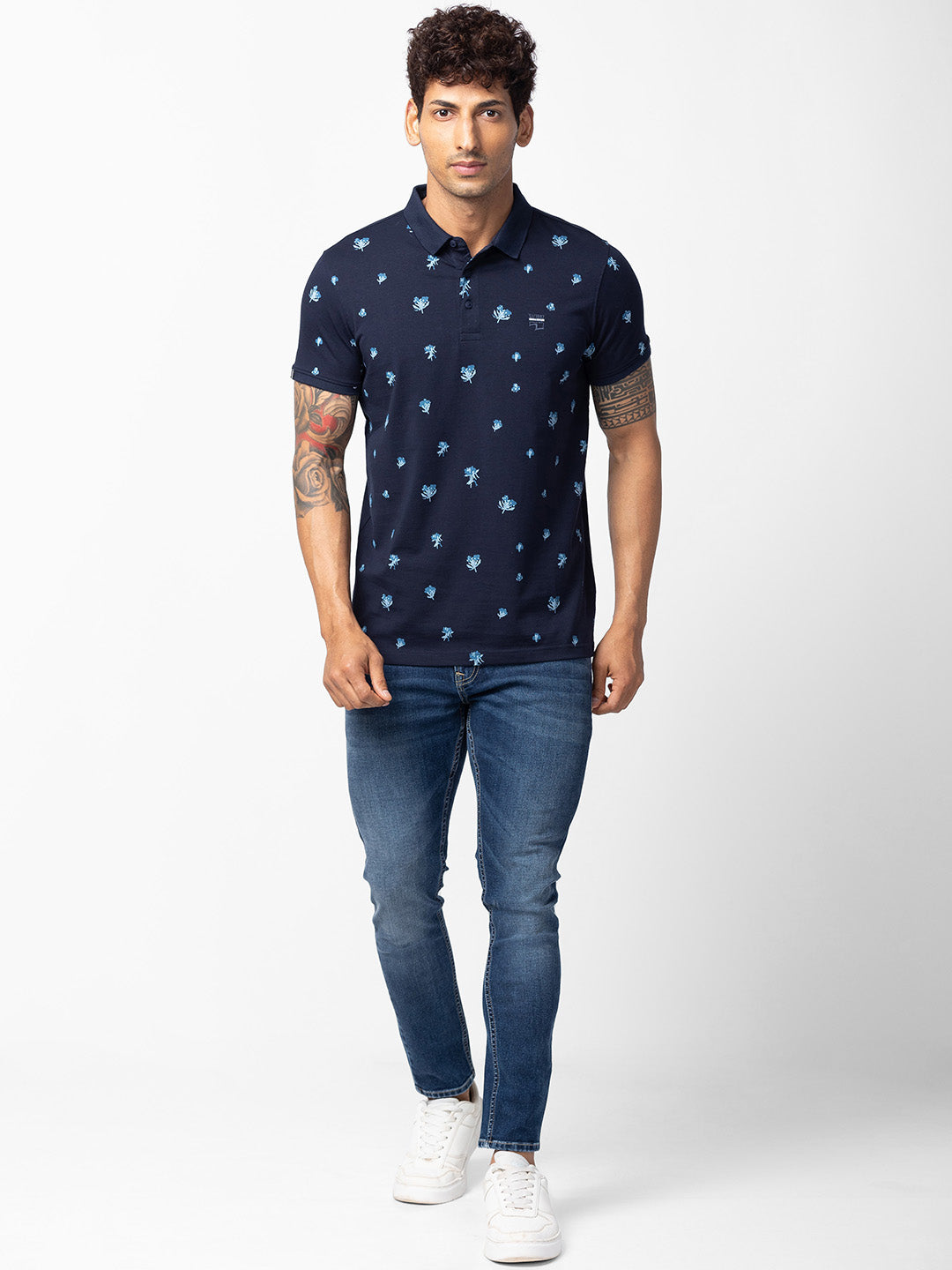 Spykar Men Navy Blue Cotton Regular Fit Half Sleeve Plain Polo T-Shirt