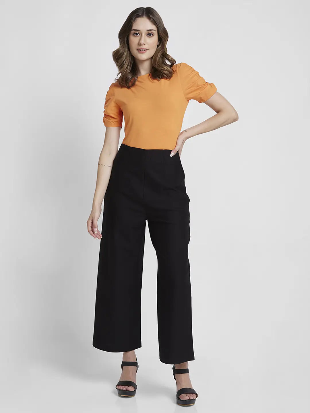 Spykar Women Black Blended Flared Fit Ankle Length Trackpant