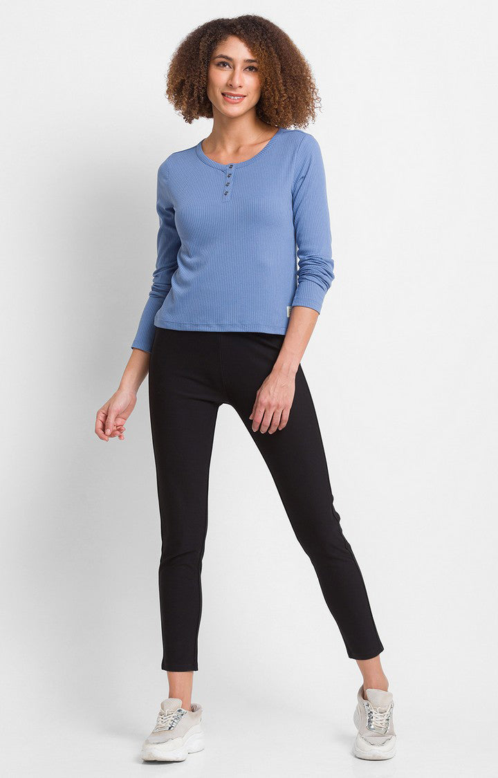 Spykar Black Cotton Regular Fit Trackpant For Women