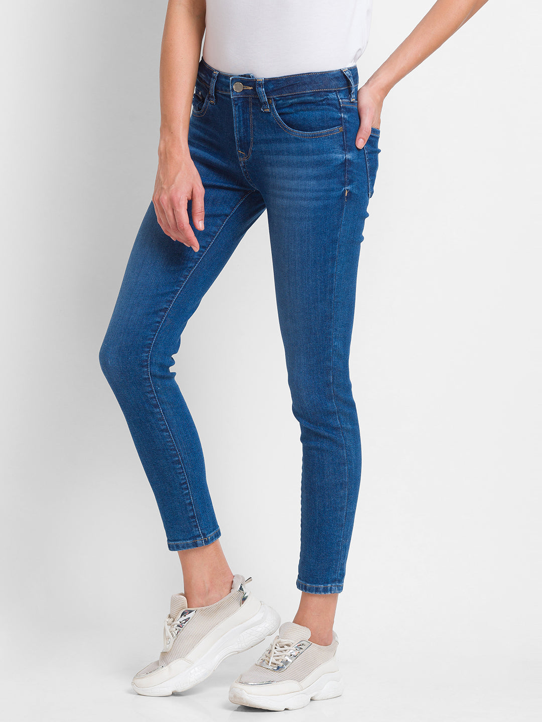 Spykar Mid Blue Lycra Super Skinny Regular Length Jeans For Women (Alicia)