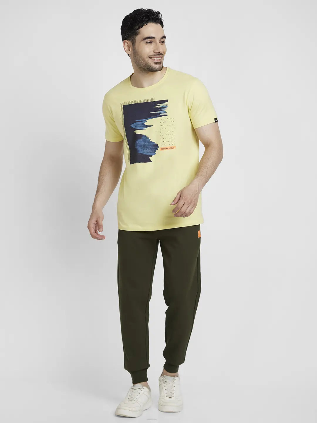 Spykar Men Olive Green Blended Regular Fit Plain Joggers Trackpant