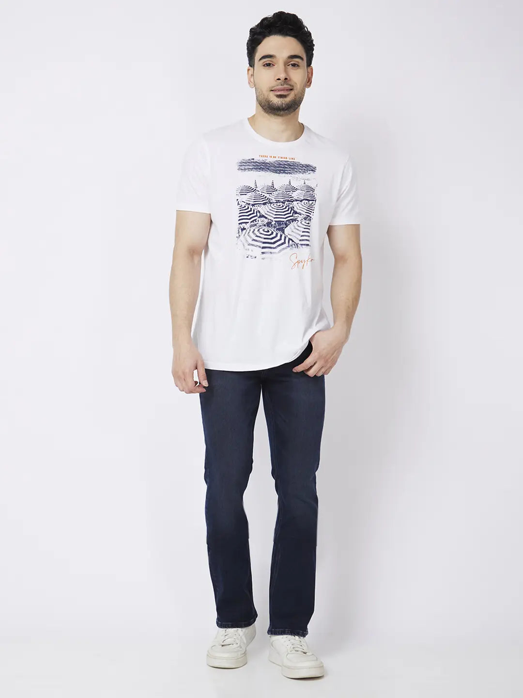 Spykar Men Blue Indigo Cotton Stretch Comfort Fit Regular Length Clean Look Mid Rise Jeans (Rafter)