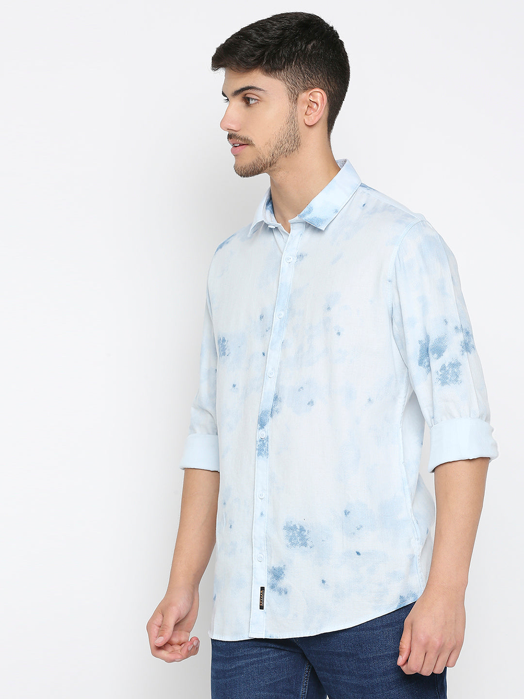 Spykar Blue Cotton Full Sleeve Printed Shirt For Men