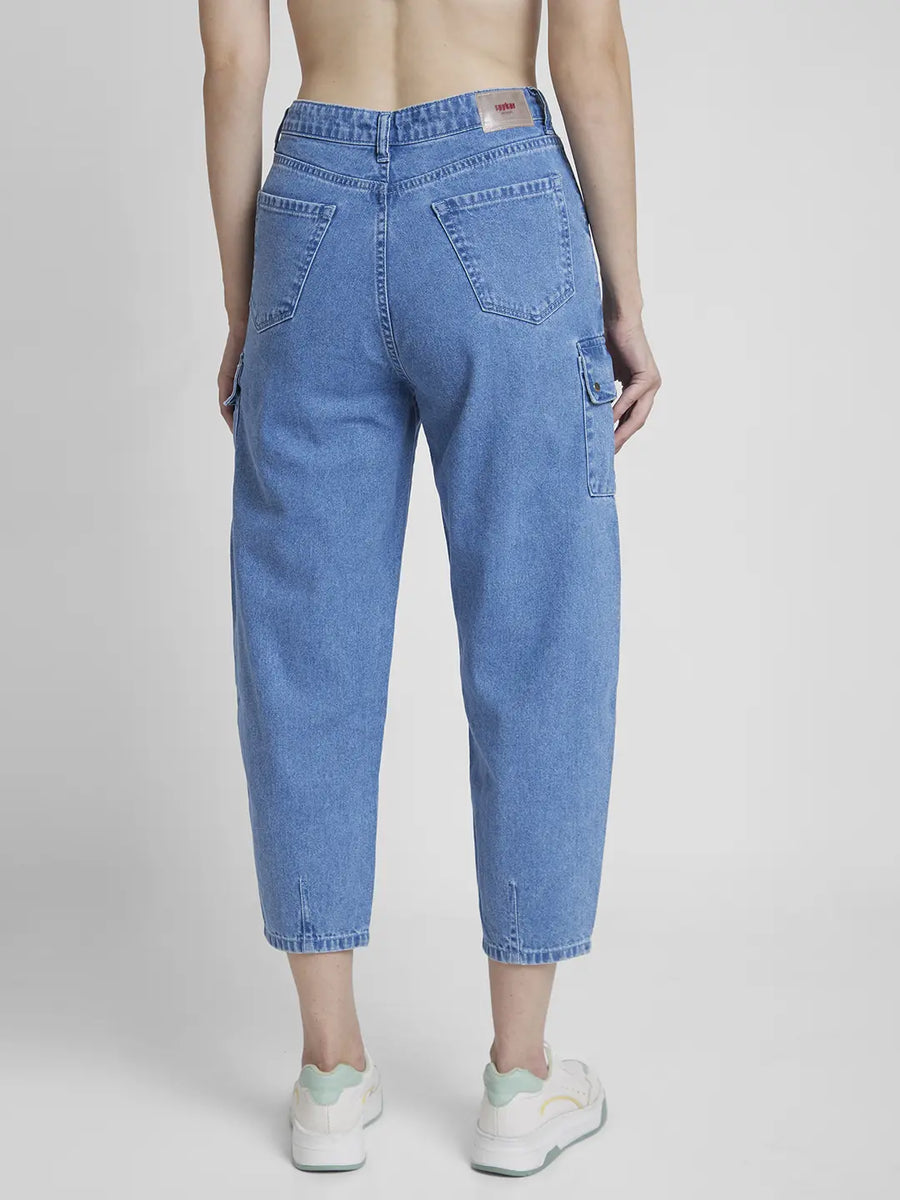 Ajio Spykar Jogger Jeans Spykar Women Light Blue Cotton Baggy Fit
