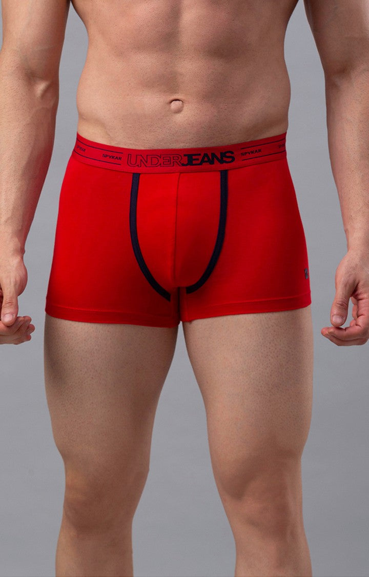 Red Cotton Trunk For Men - Underjeans By Spykar