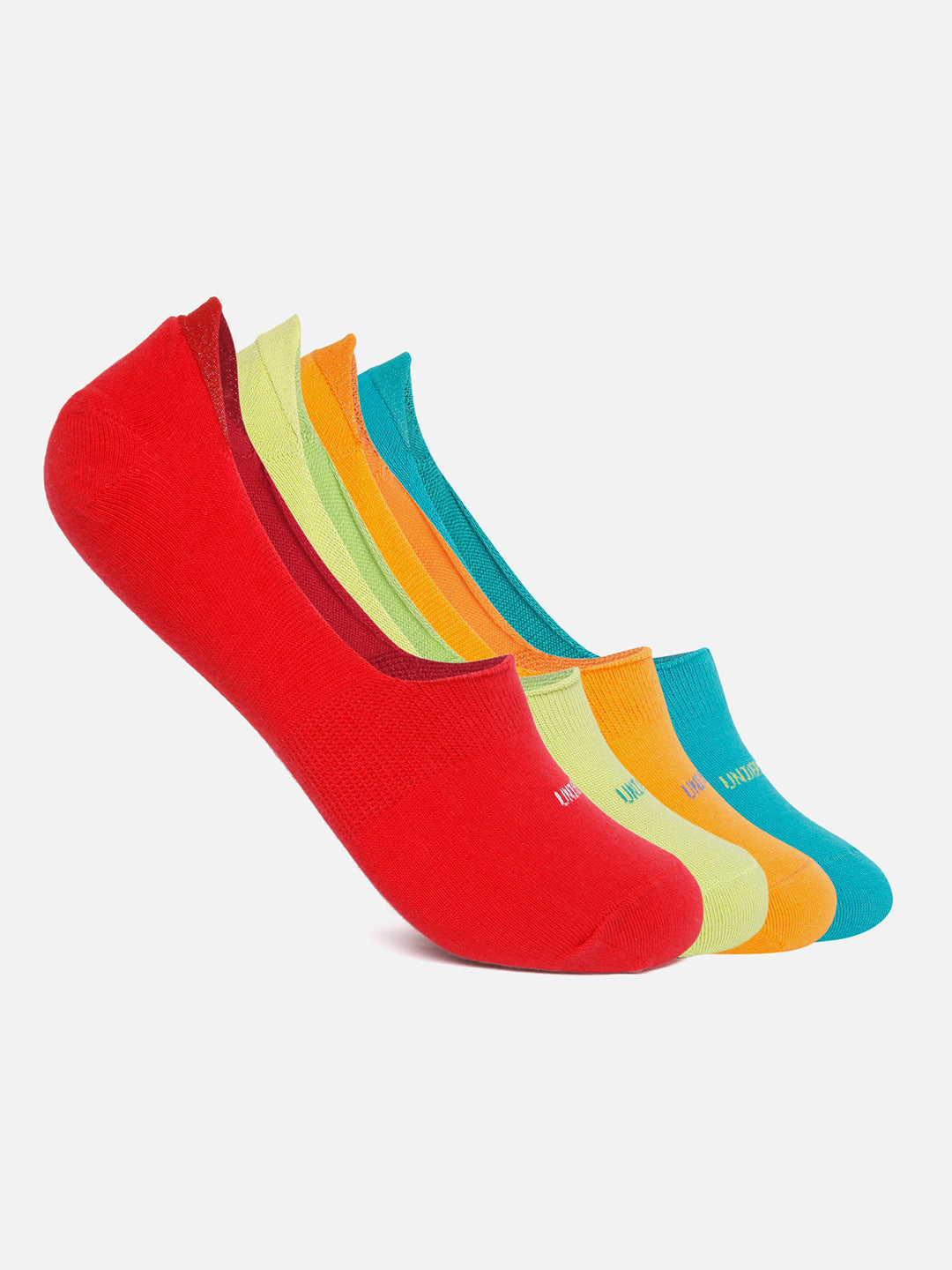 Men Orange Green Turq-Re No Show (Pack Of 4) Socks- Underjeans By Spykar