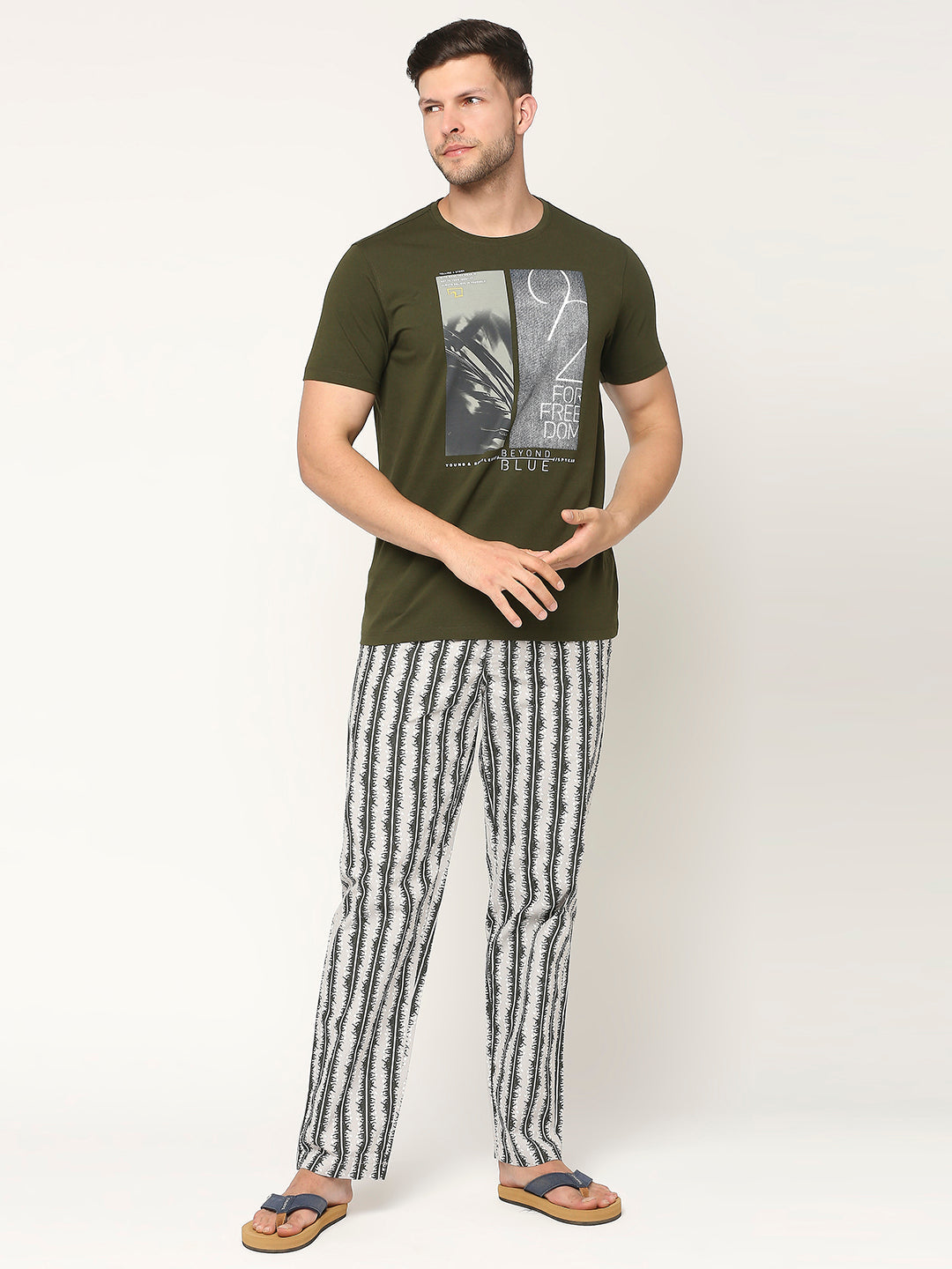 Men Premium Cotton Printed Grey Pyjama- Underjeans by Spykar