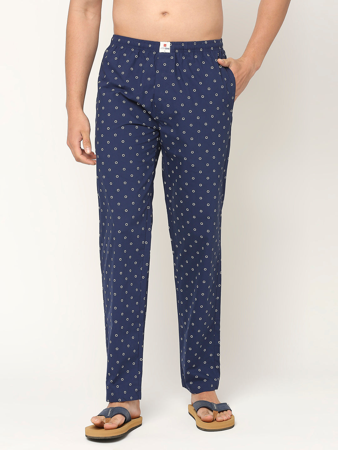 Men Cotton Printed Navy Pyjama- Underjeans By Spykar