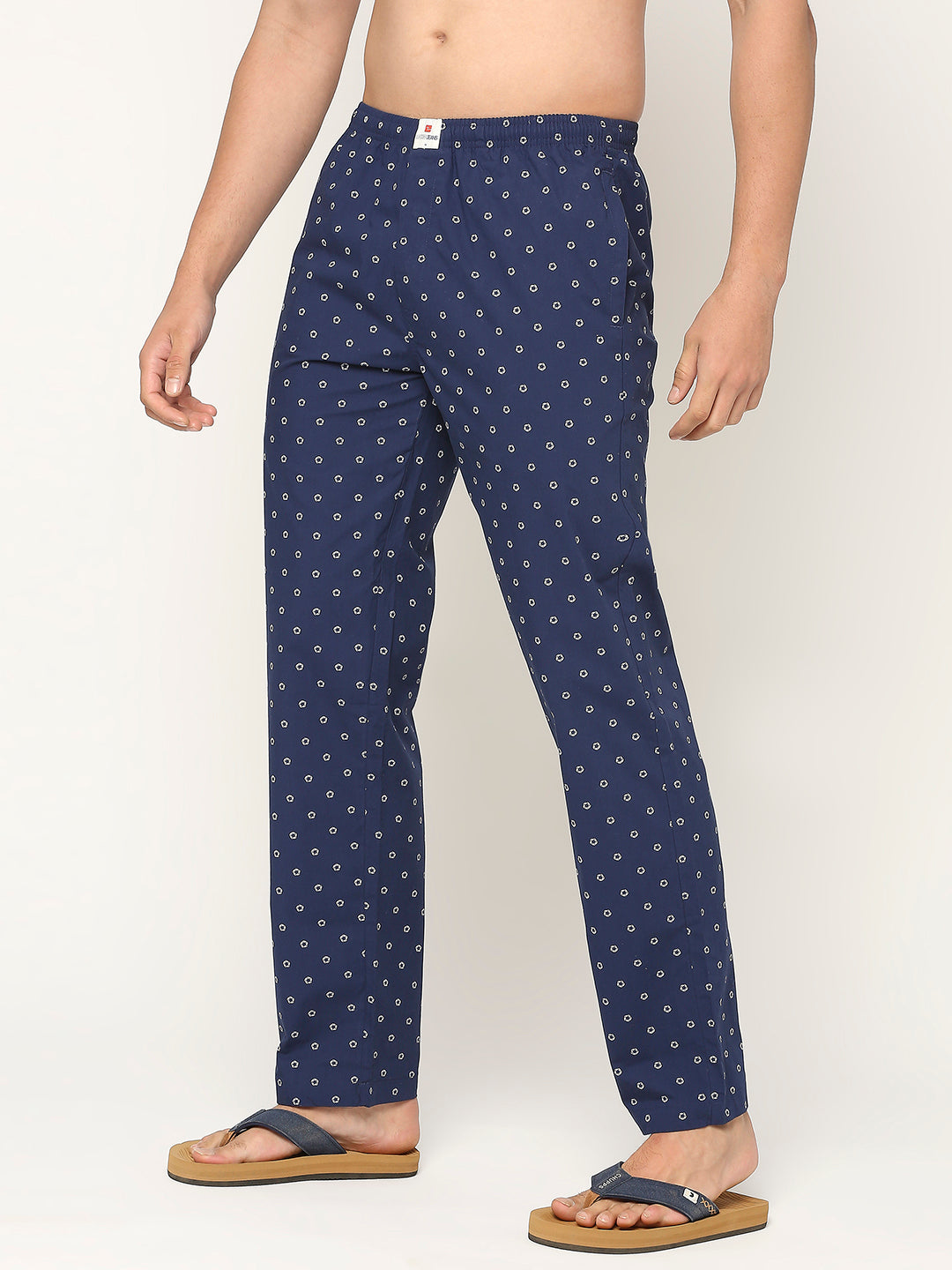 Men Cotton Printed Navy Pyjama- Underjeans By Spykar