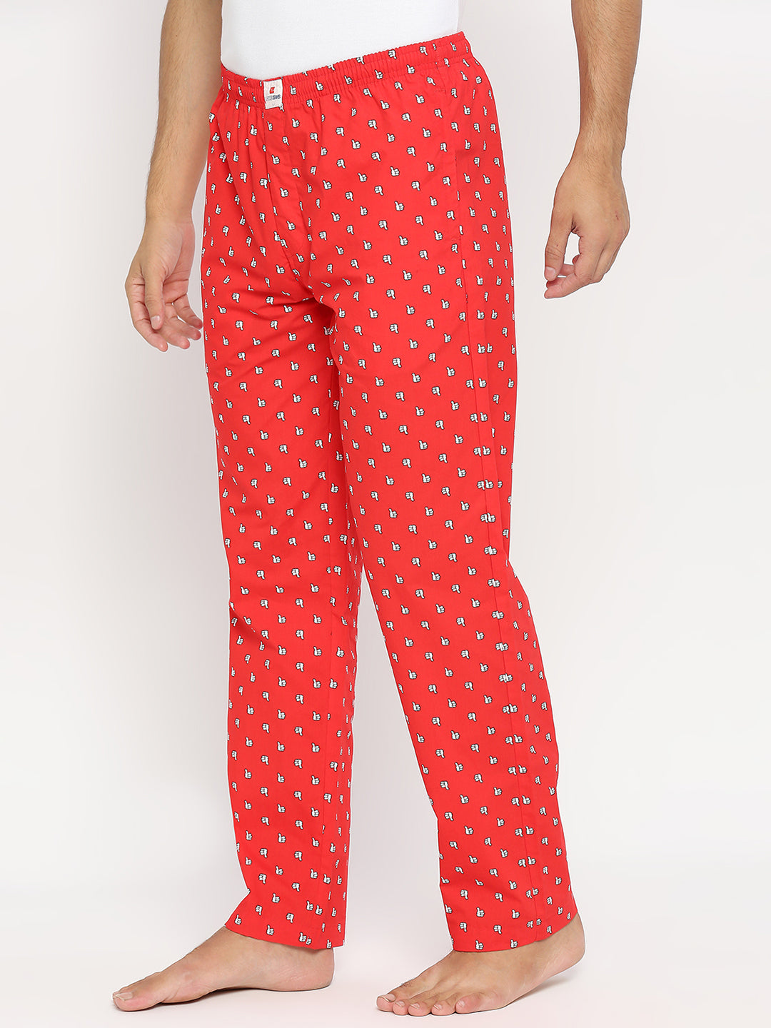 Men Red Cotton Woven Pyjama - Underjeans By Spykar