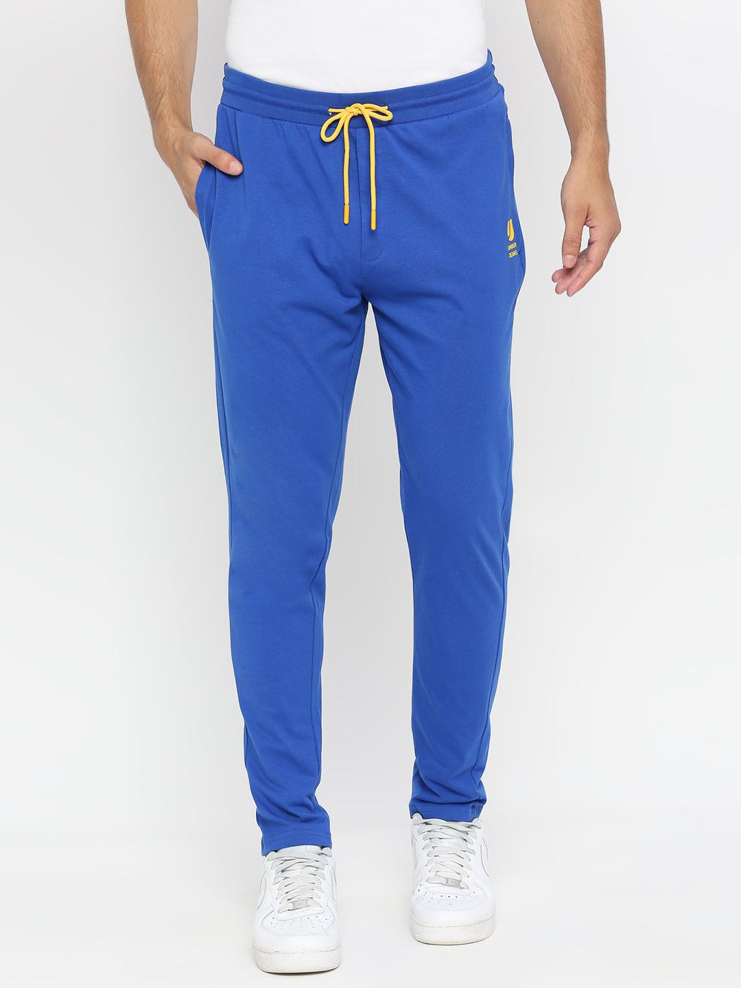Men Knitted Royal Blue Cotton Trackpant - Underjeans By Spykar