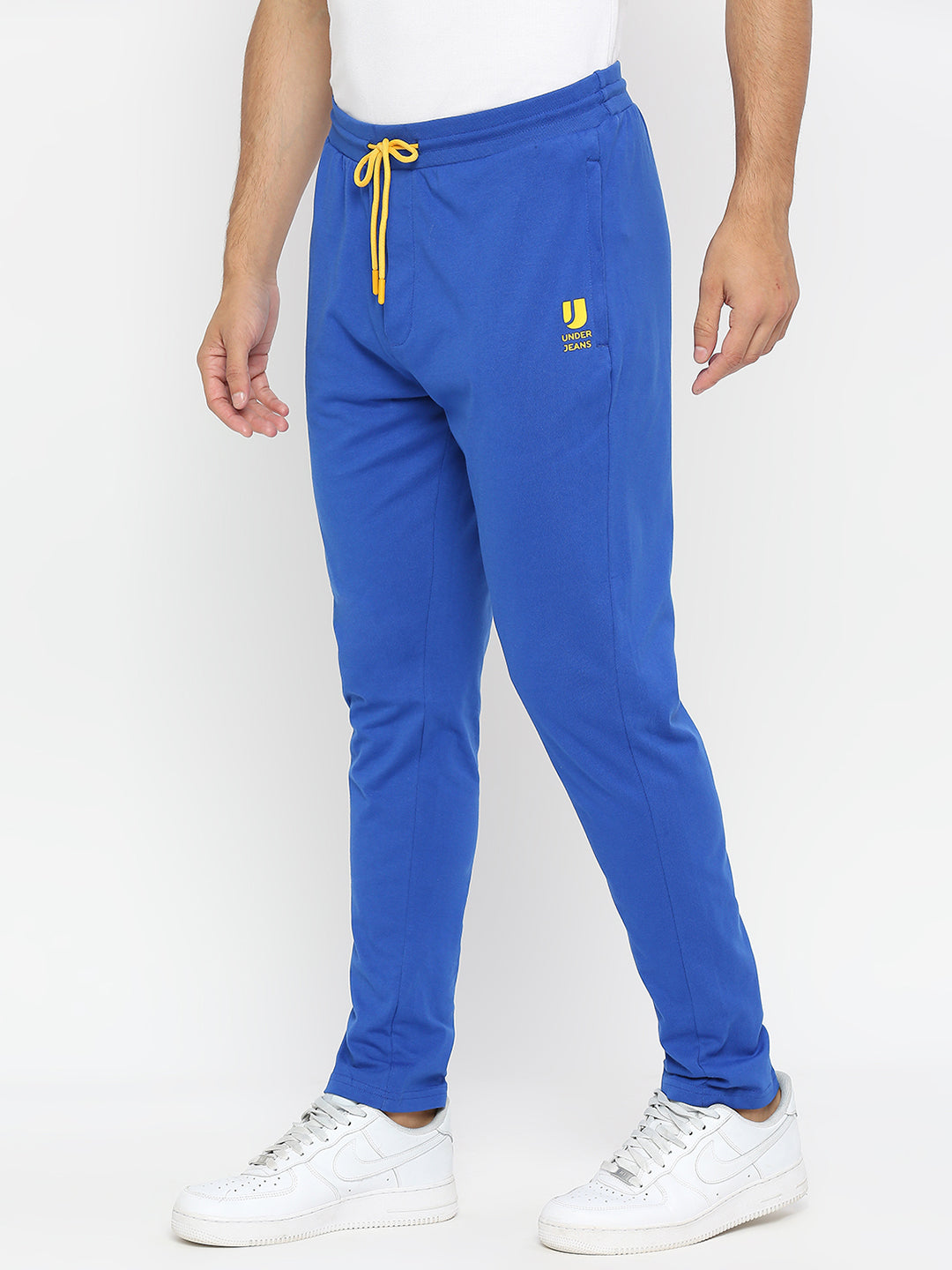 Men Knitted Royal Blue Cotton Trackpant - Underjeans By Spykar