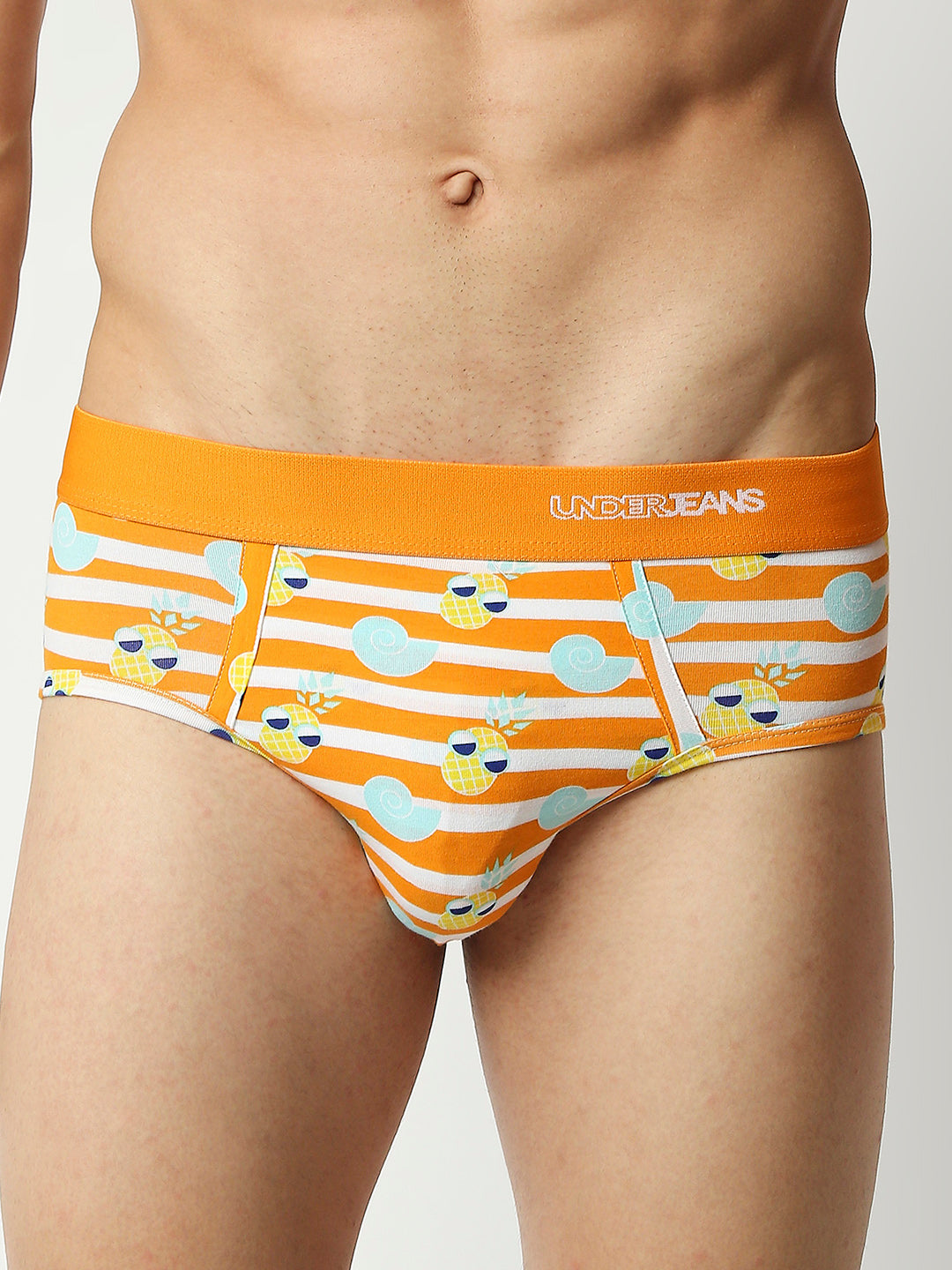 Men Orange Cotton Blend Regular Fit Brief- Underjeans By Spykar