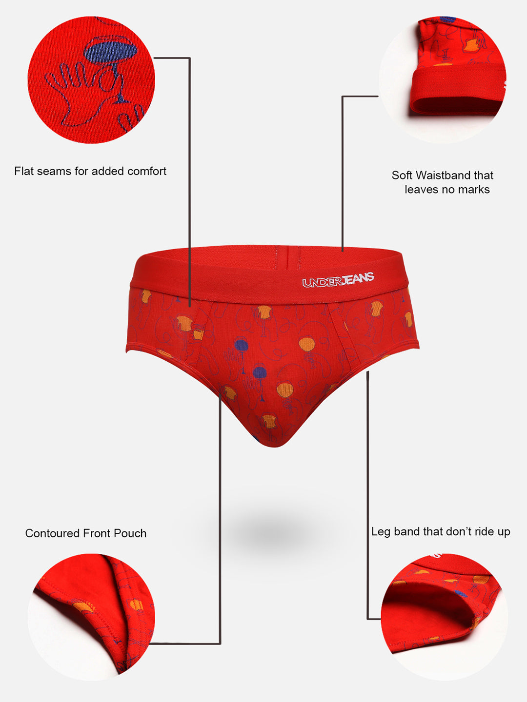 Men Premium Red Cotton Brief - UnderJeans by Spykar
