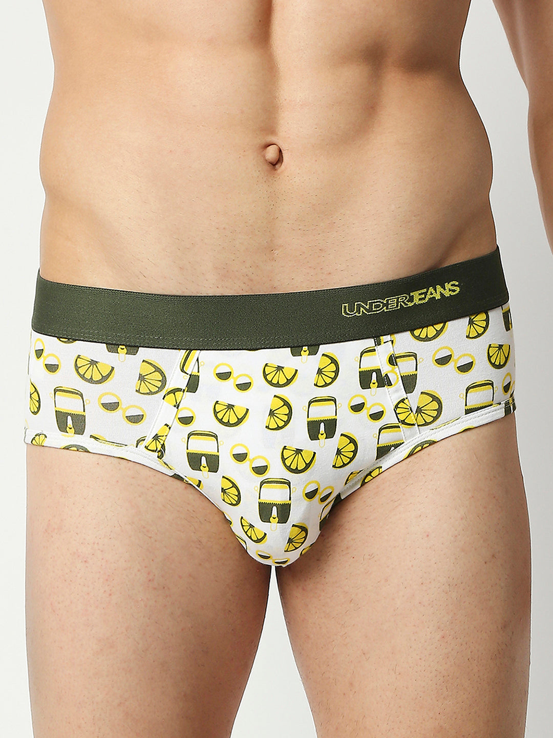 Men Green Cotton Blend Regular Fit Brief - Underjeans By Spykar