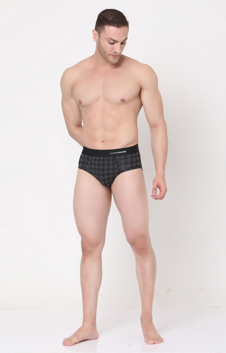 Black-Check Cotton Brief For Men - Underjeans By Spykar