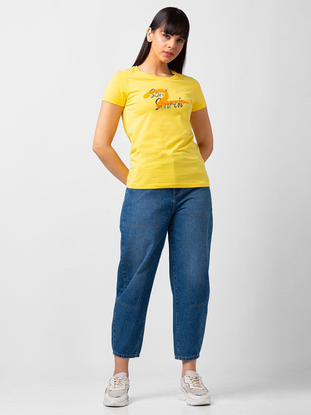 Spykar Women Mid Blue Lycra Baggy Fit Crop Length Jeans (Clara)