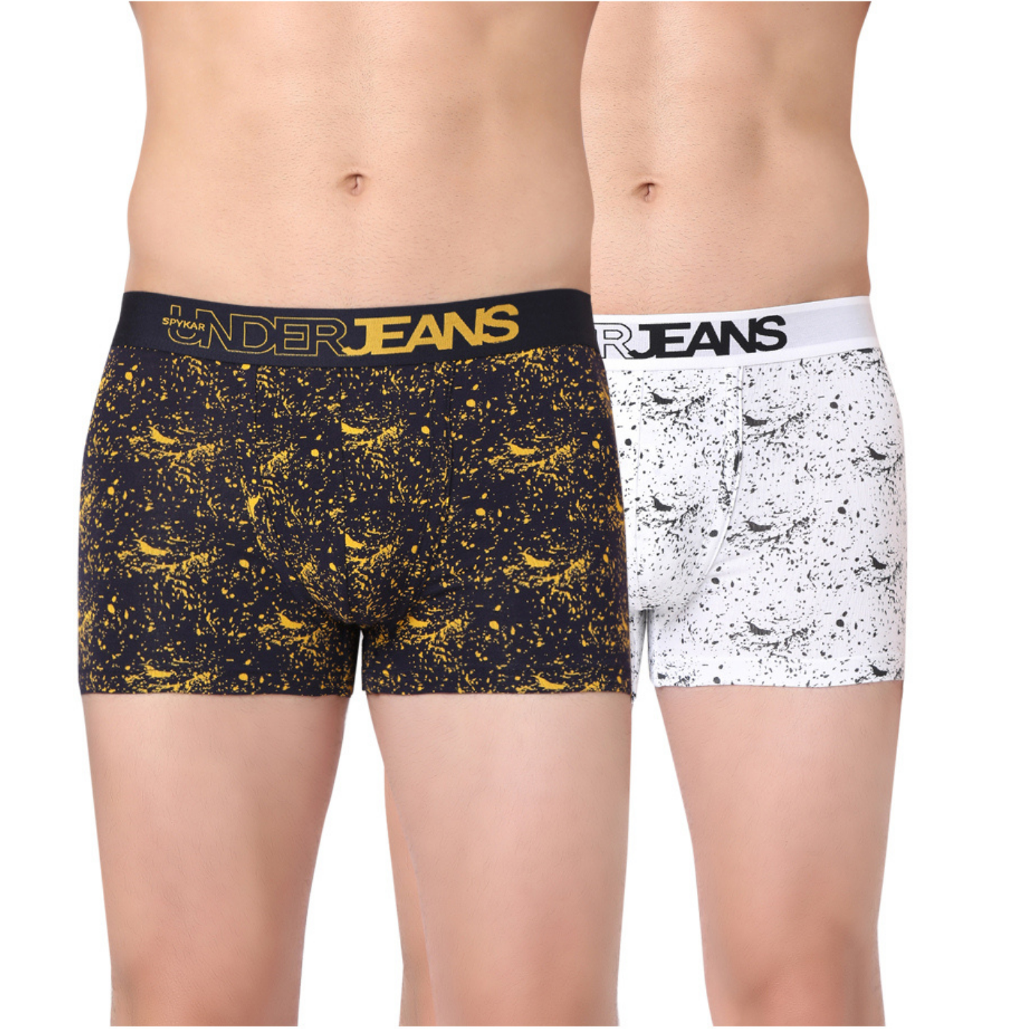 Men Navy & White Cotton Blend Trunk (Pack Of 2)- Underjeans By Spykar
