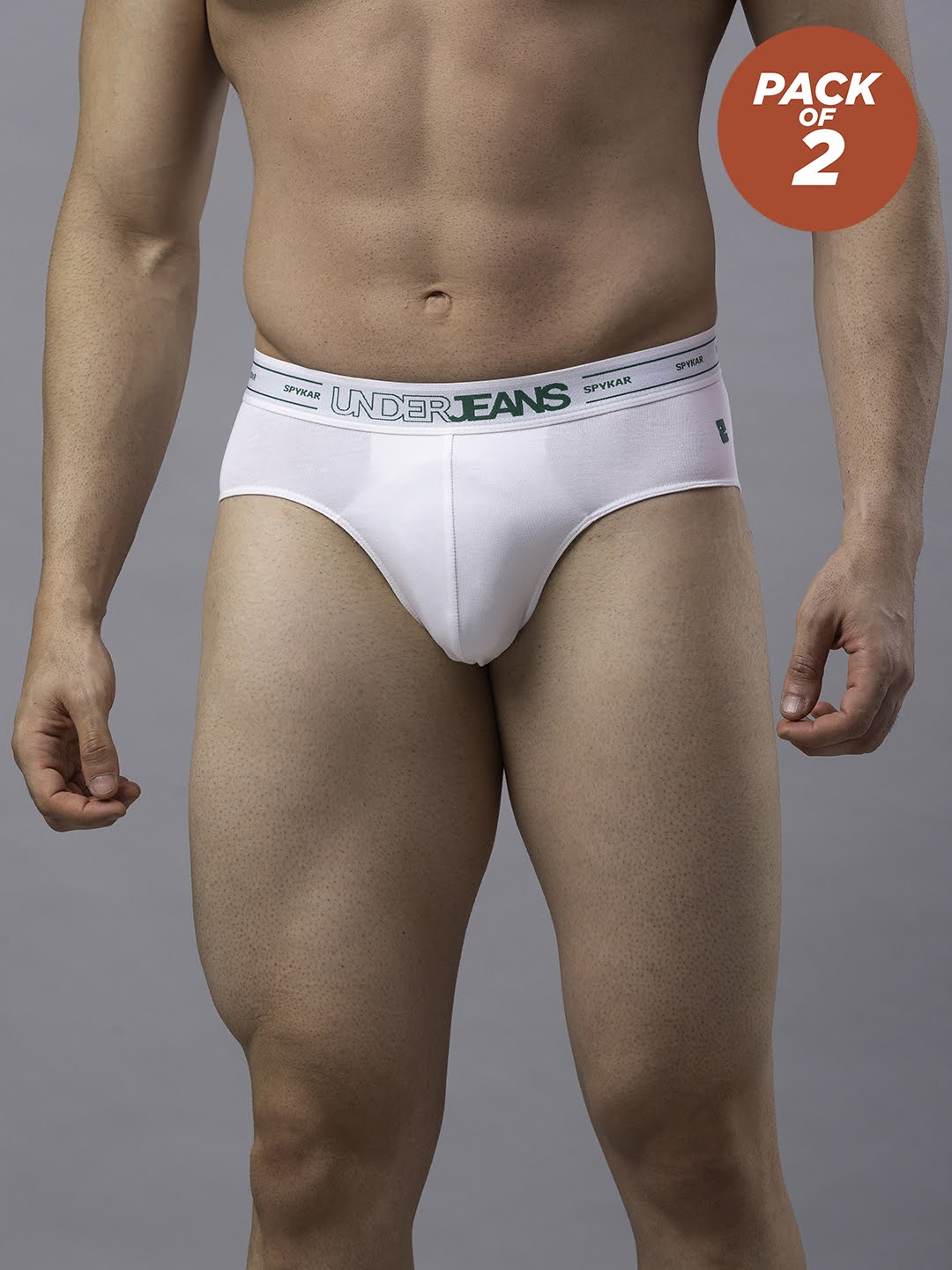 Underjeans By Spykar Men Cotton Blend White Brief - (Pack Of 2)