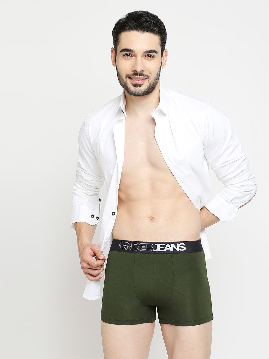 Men Dark Grey & Olive Cotton Blend Trunk - Pack Of 2- Underjeans By Spykar
