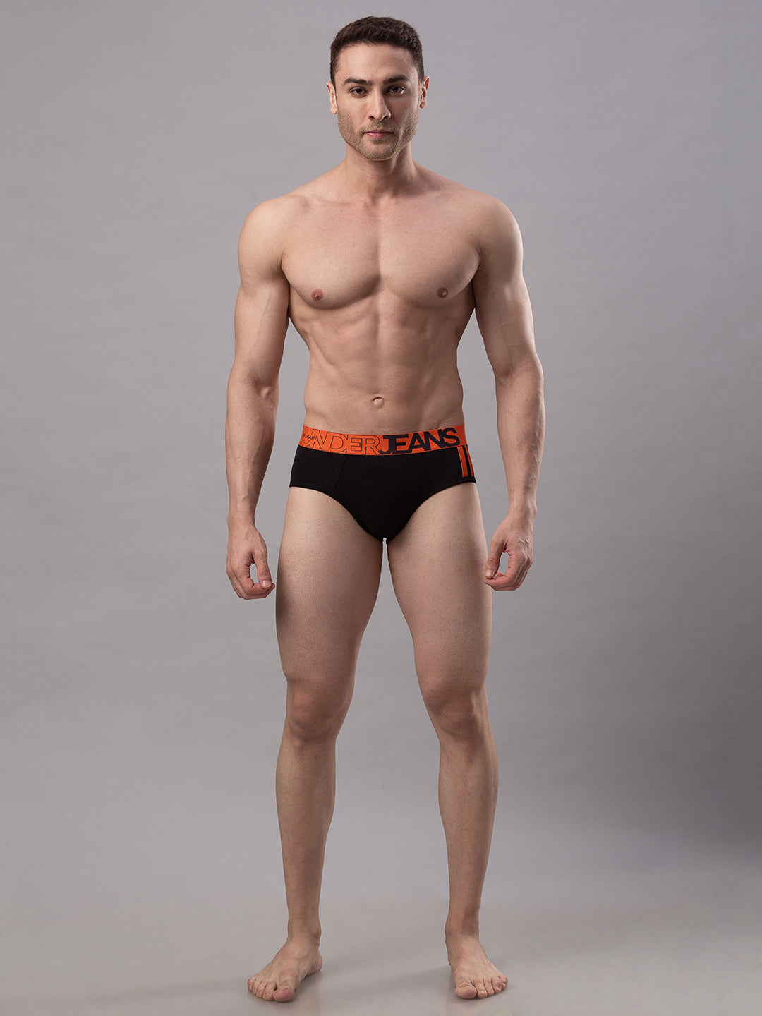 Men Cotton Blend Black-Orange Brief- Underjeans By Spykar