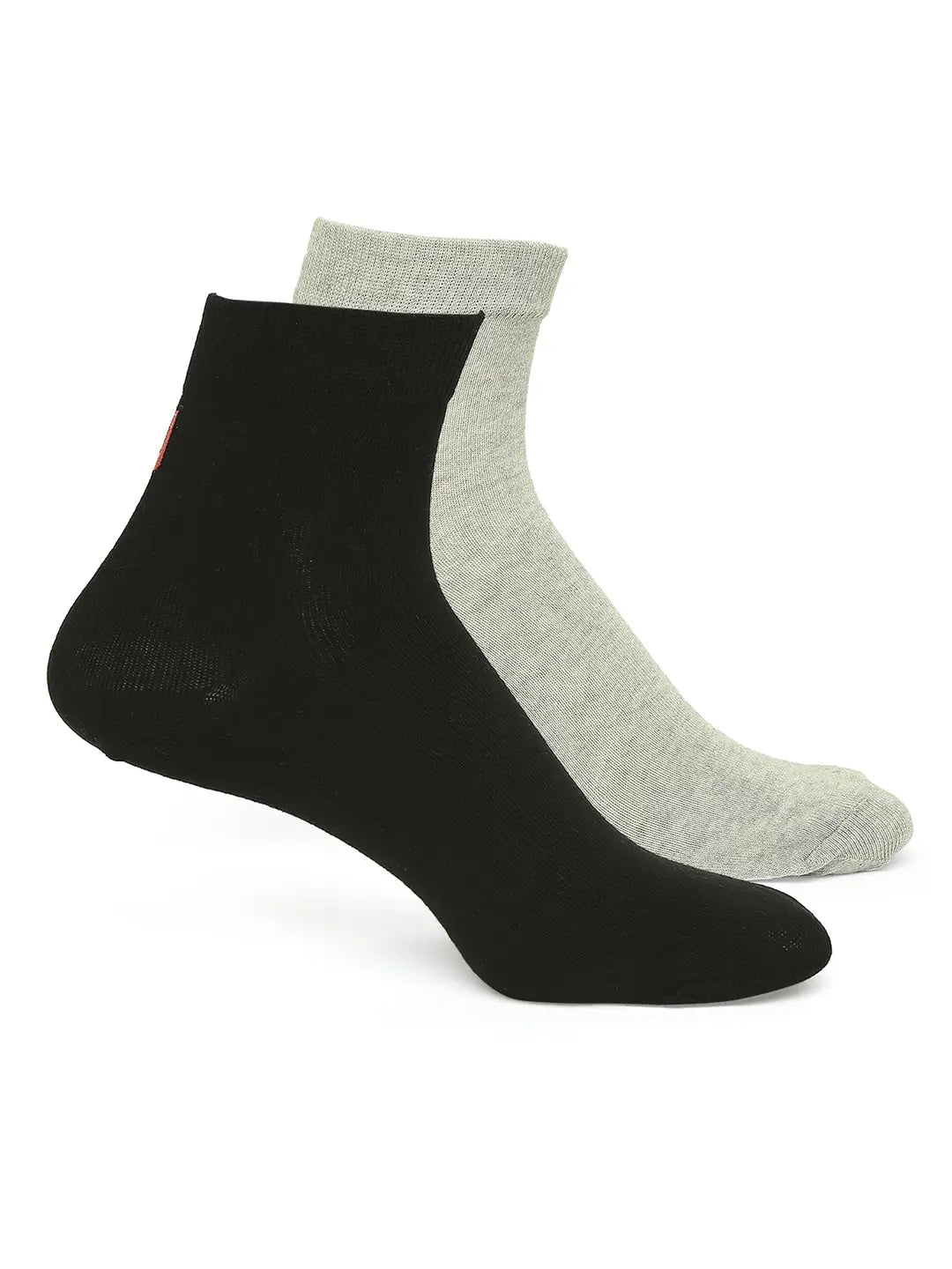Men Grey Melange & Black Ankle Length Socks - Pack Of 2- Underjeans By Spykar