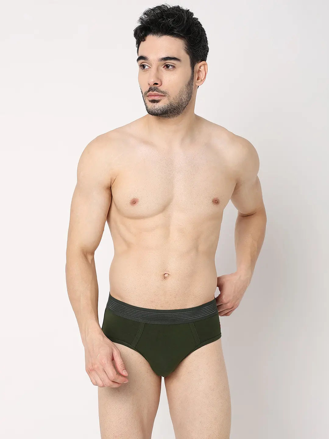 Underjeans By Spykar Men Dark Grey & Olive Cotton Blend Regular Fit Brief - Pack Of 2