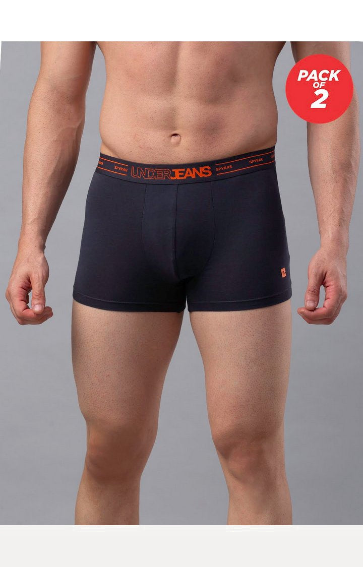 Men Cotton Blend Trunk Pack Of 2- Underjeans By Spykar
