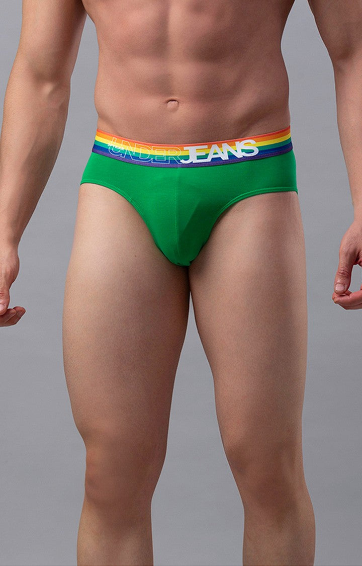 Underjeans By Spykar Green Solid Briefs For Men