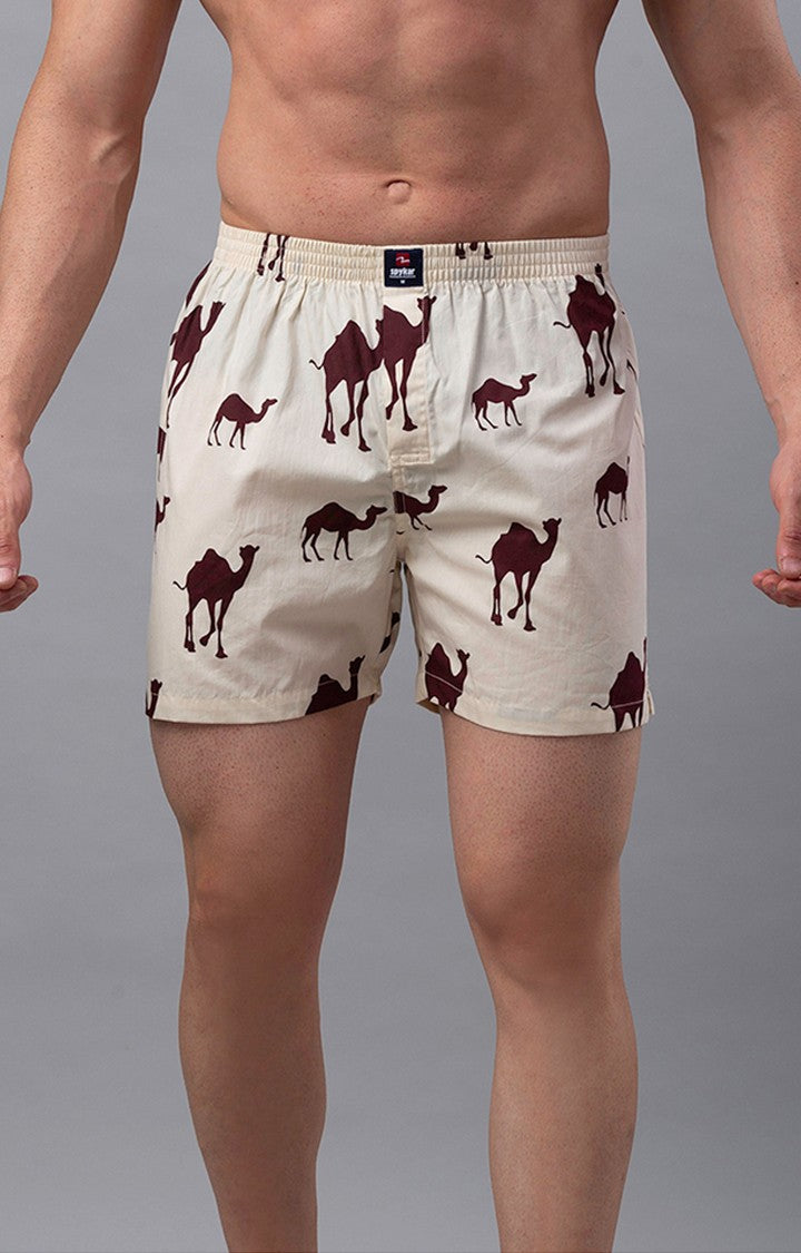 Beige Cotton Boxer For Men - Underjeans By Spykar