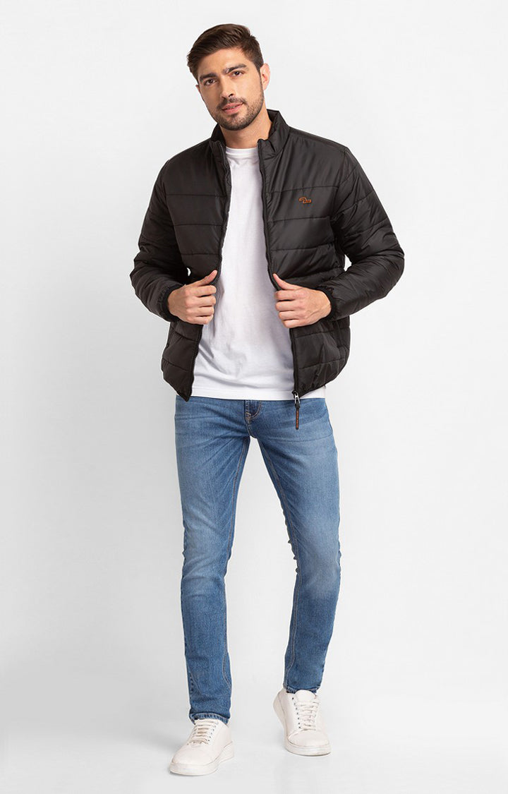 Spykar Jet Black Polyester Full Sleeve Casual Jacket For Men