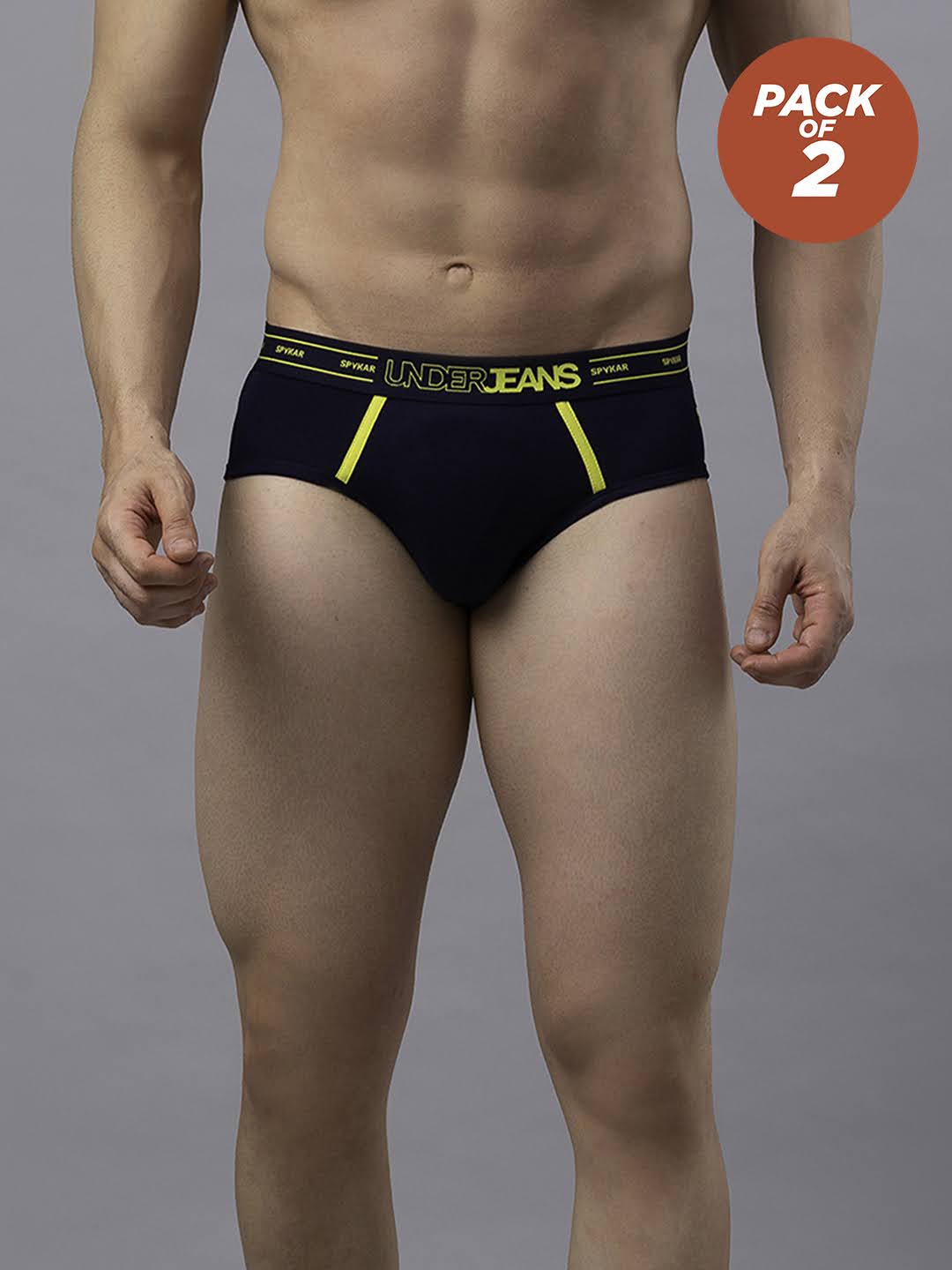 Underjeans By Spykar Men Cotton Blend Navy Brief - (Pack Of 2)