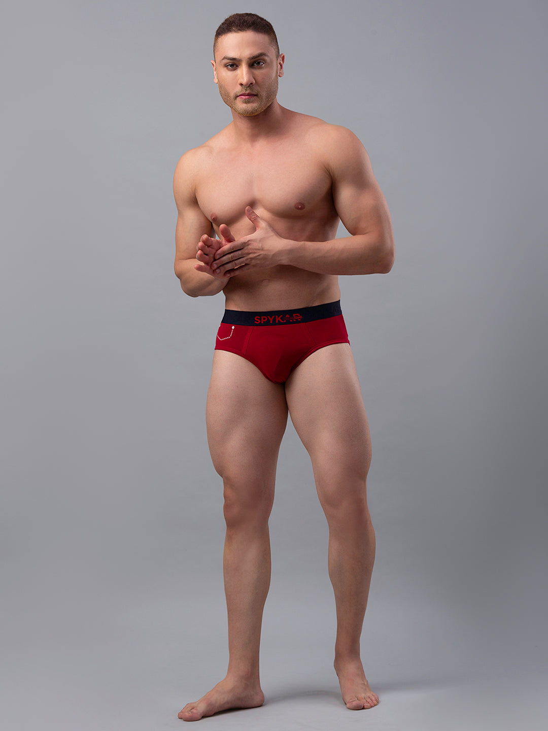 Men Cotton Blend Maroon Brief- Underjeans By Spykar