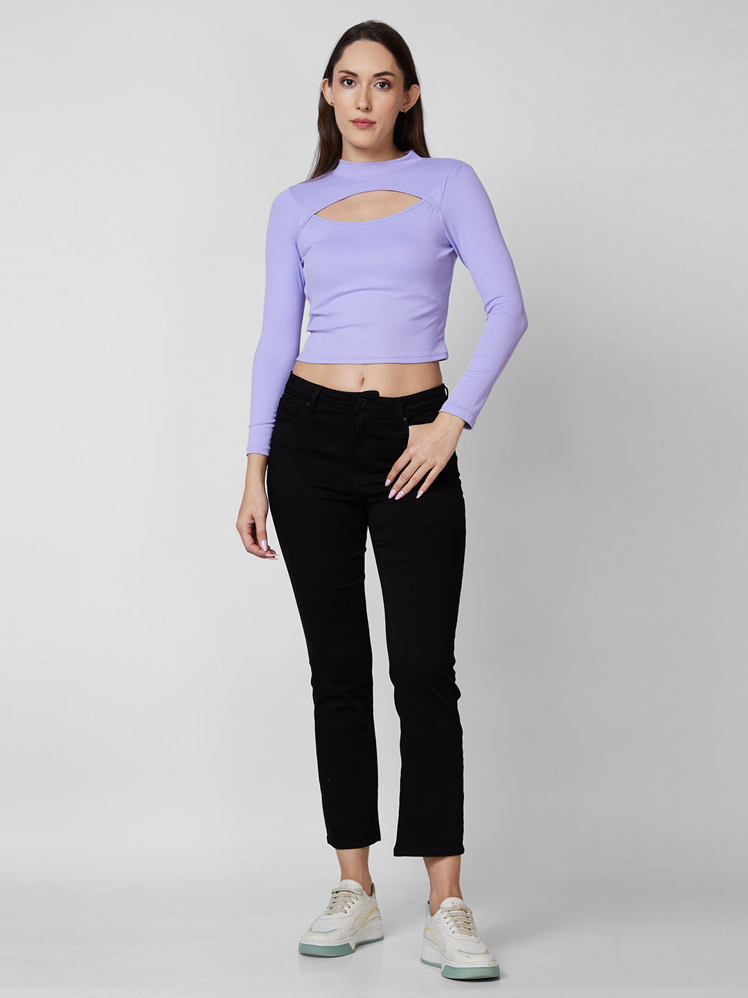 Spykar Mid Rise Slim Straight Fit Black Jeans For Women