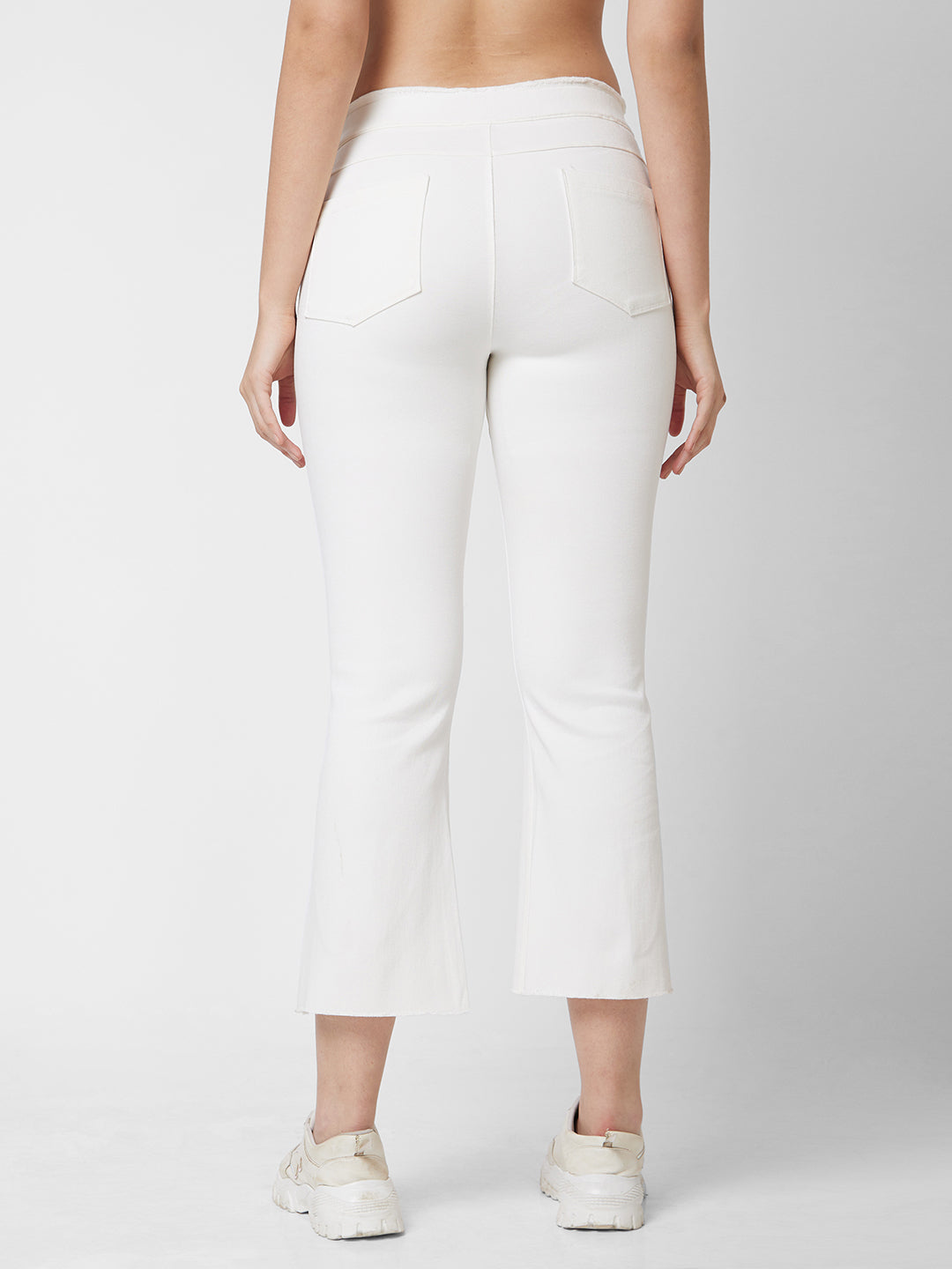 Spykar Mid Rise Regular Fit Ankle Length Off White Trackpant For Women