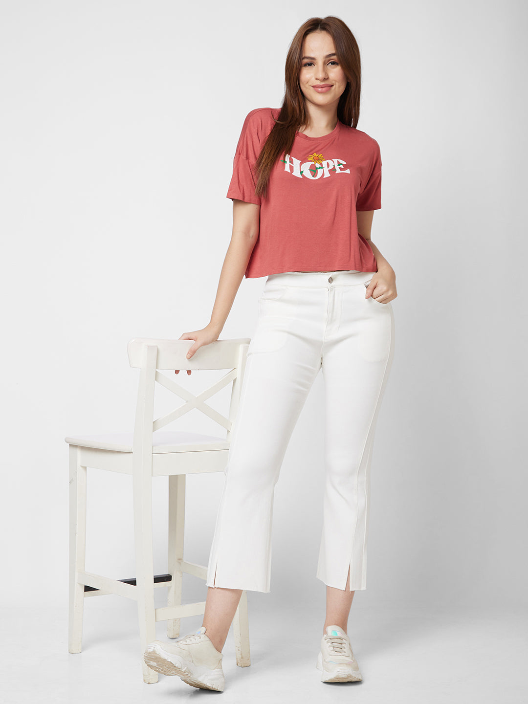 Spykar Mid Rise Regular Fit Ankle Length Off White Trackpant For Women