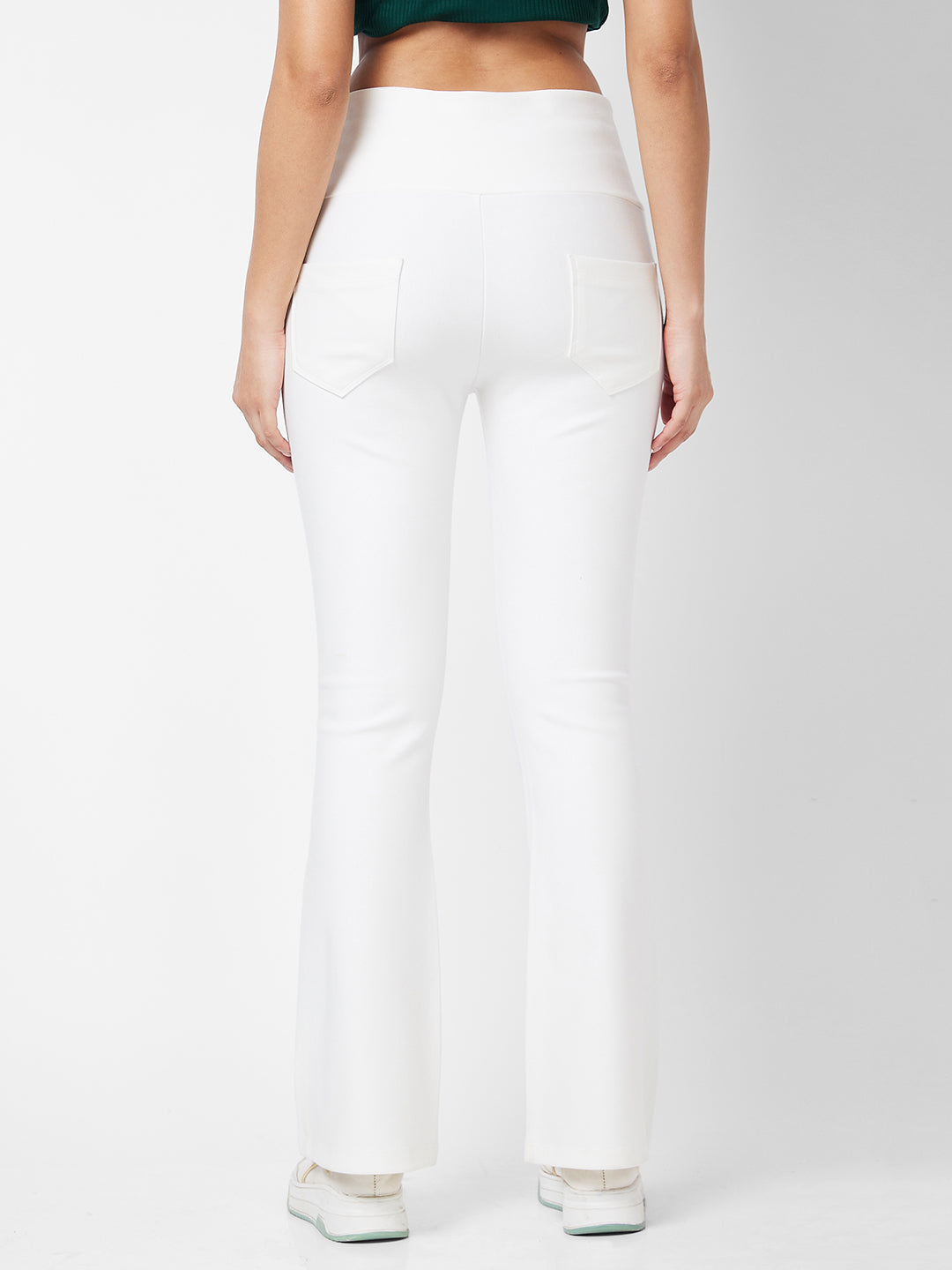 Spykar High Rise Boot Cut White Knits Pant For Women