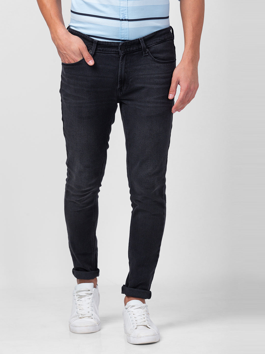 Spykar Men Grey Cotton Super Slim Fit Tapered Length Jeans (Super Skinny)
