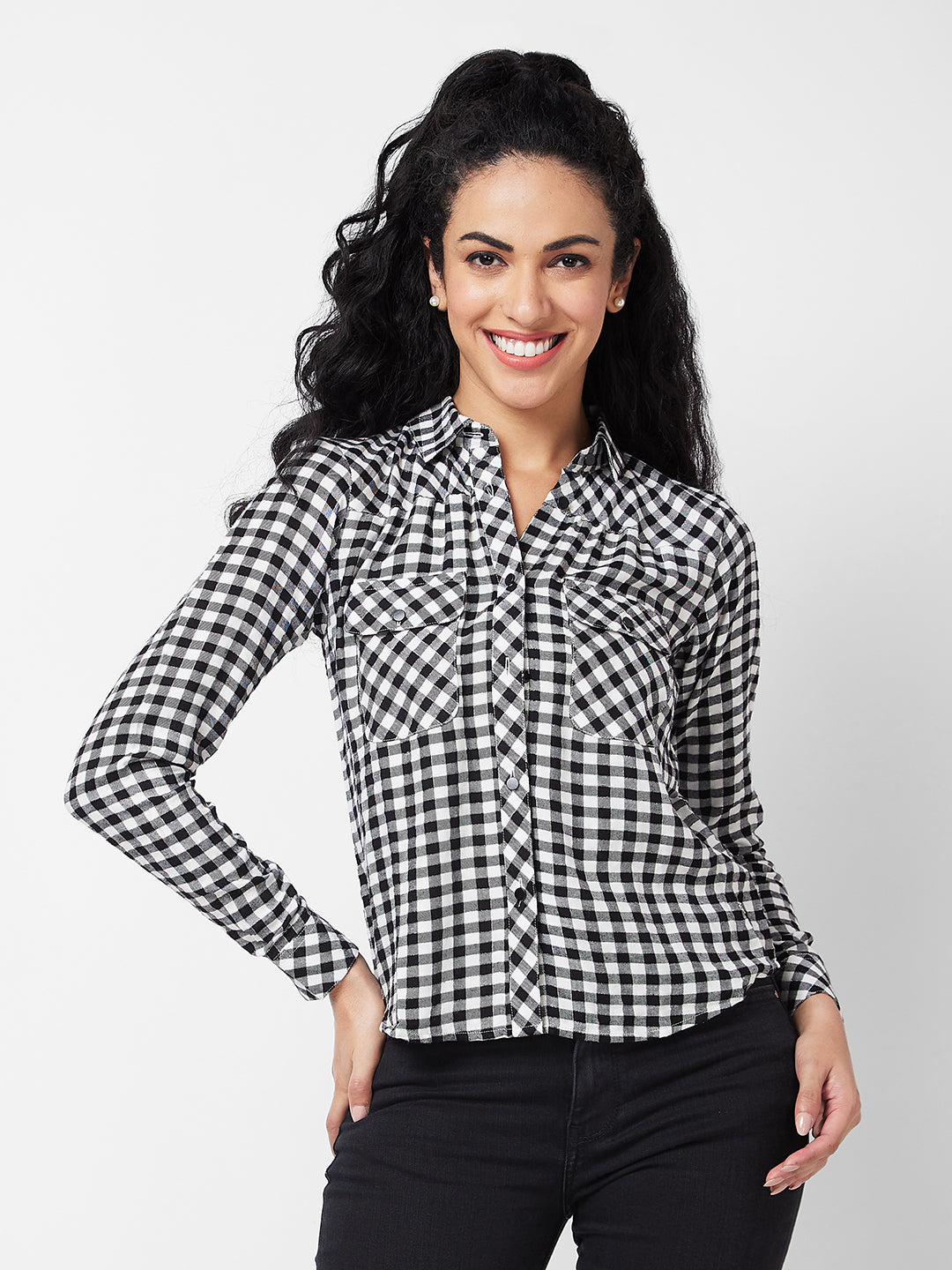 Women Black/White Checks Shirt Women Black/White Checks Shirt