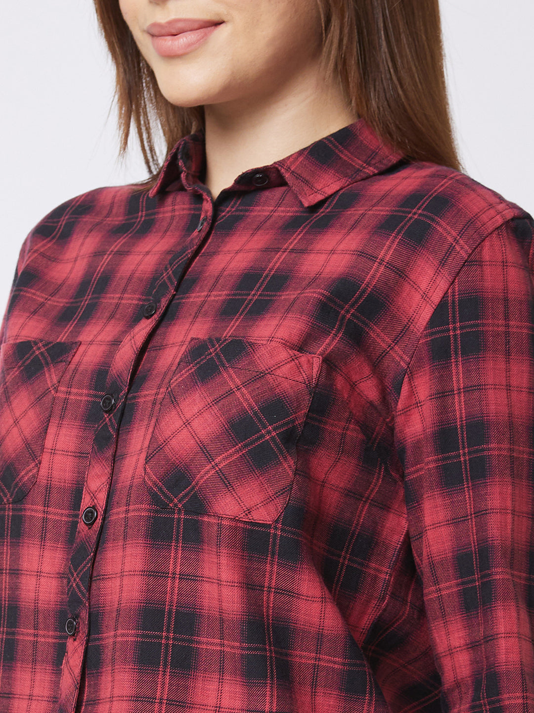 Spykar Full Sleeve Checks Red Shirt For Women