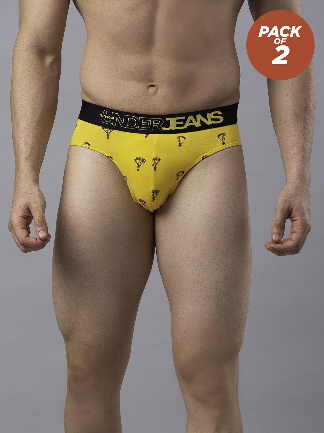 Men Cotton Blend Yellow Brief - (Pack Of 2)- Underjeans By Spykar