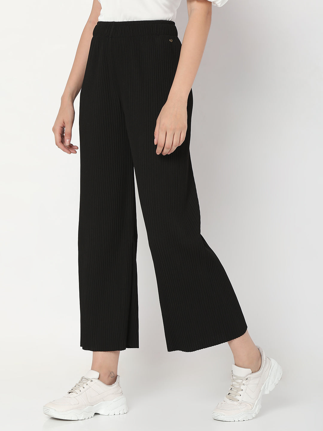 Spykar Black Cotton Regular Fit Trackpant For Women