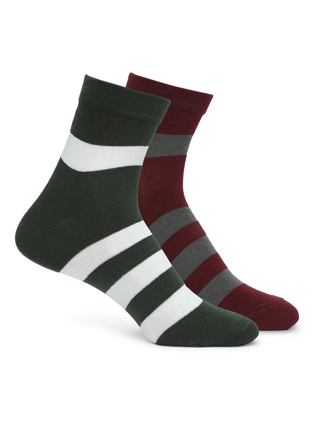 Men Bottle Green & Maroon Ankle Length Socks - Pack Of 2- Underjeans By Spykar